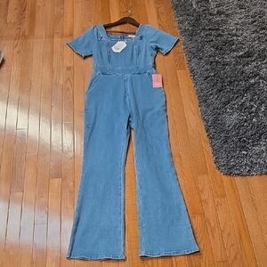 NWT: Ryan Light Blue Denim Jumpsuit with Short Sleeves
